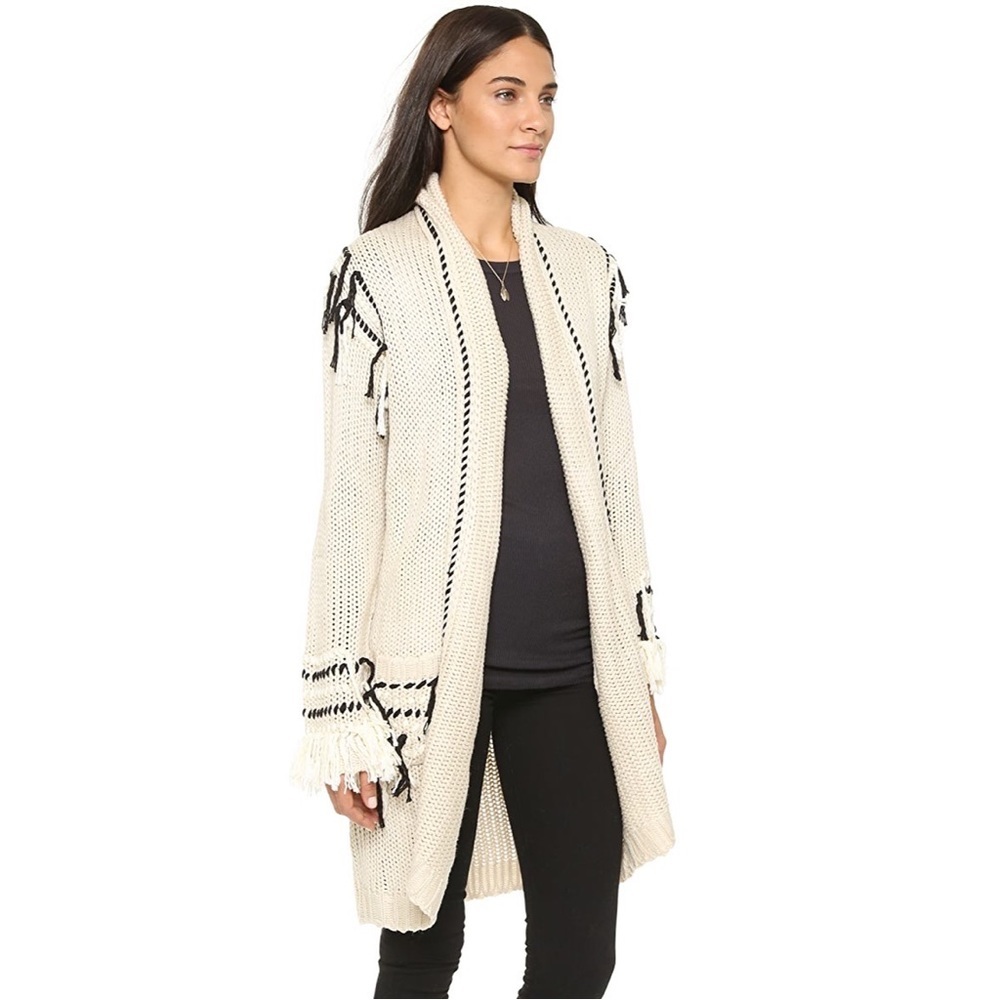 For Love and Lemons Knitz Denver Cardigan Sweater Chunky Knit Fringe Ivory - Picture 6 of 16